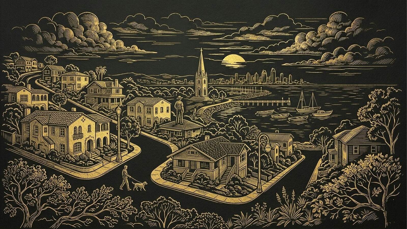 Illustrated map of Mission Hills, San Diego landmarks near Jack & Frank Hair Studio