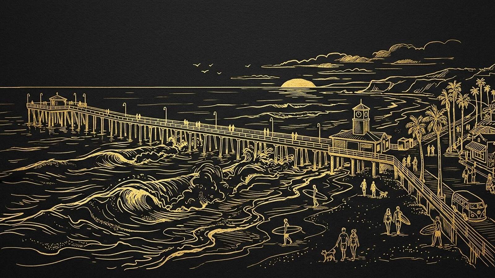 Illustrated map of Ocean Beach, San Diego landmarks near Jack & Frank Hair Studio