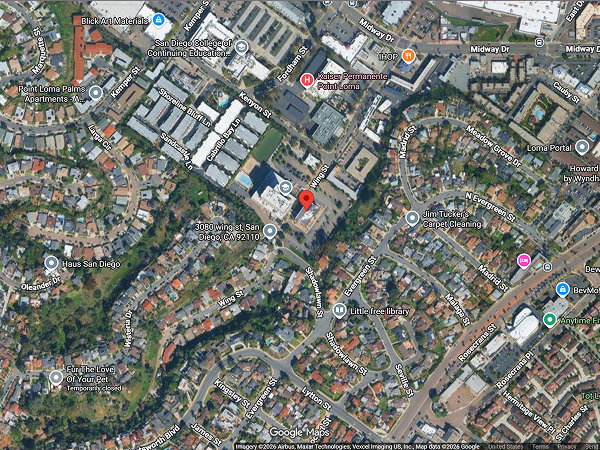 Jack & Frank Hair Studio location map — 3405 Kenyon St, San Diego