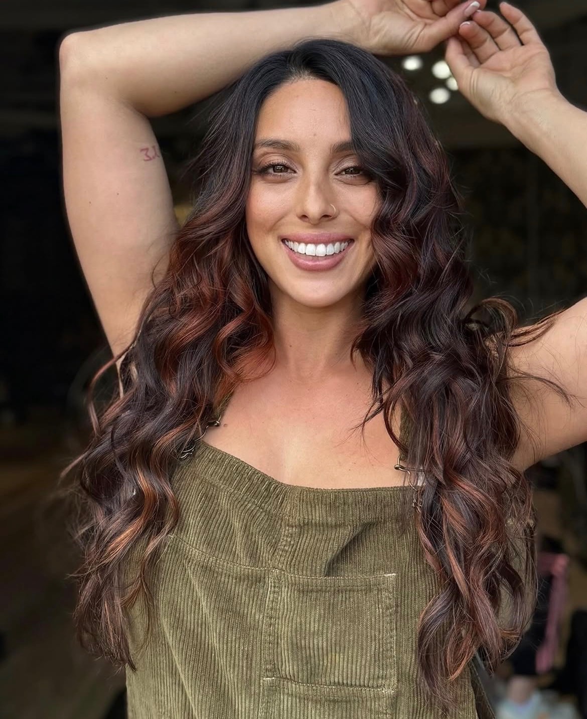 Balayage — dark base with warm copper highlights